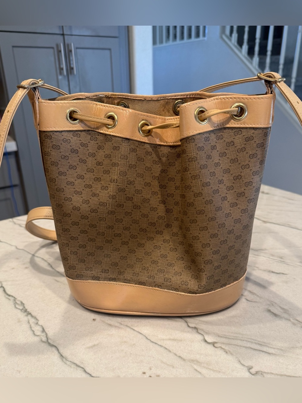 Vintage Gucci Micro GG Monogram Bucket Bag Repainted + New Strap & Drawstring - Picture 8 of 16